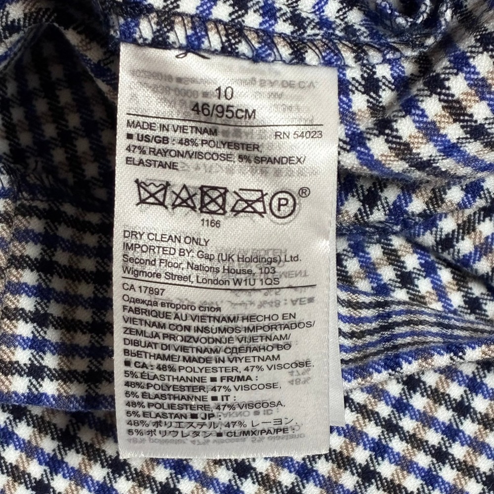 Banana Republic Gingham Plaid Sheath Dress 10 Blue V-Neck Midi Dark Academia Mod - Picture 5 of 8